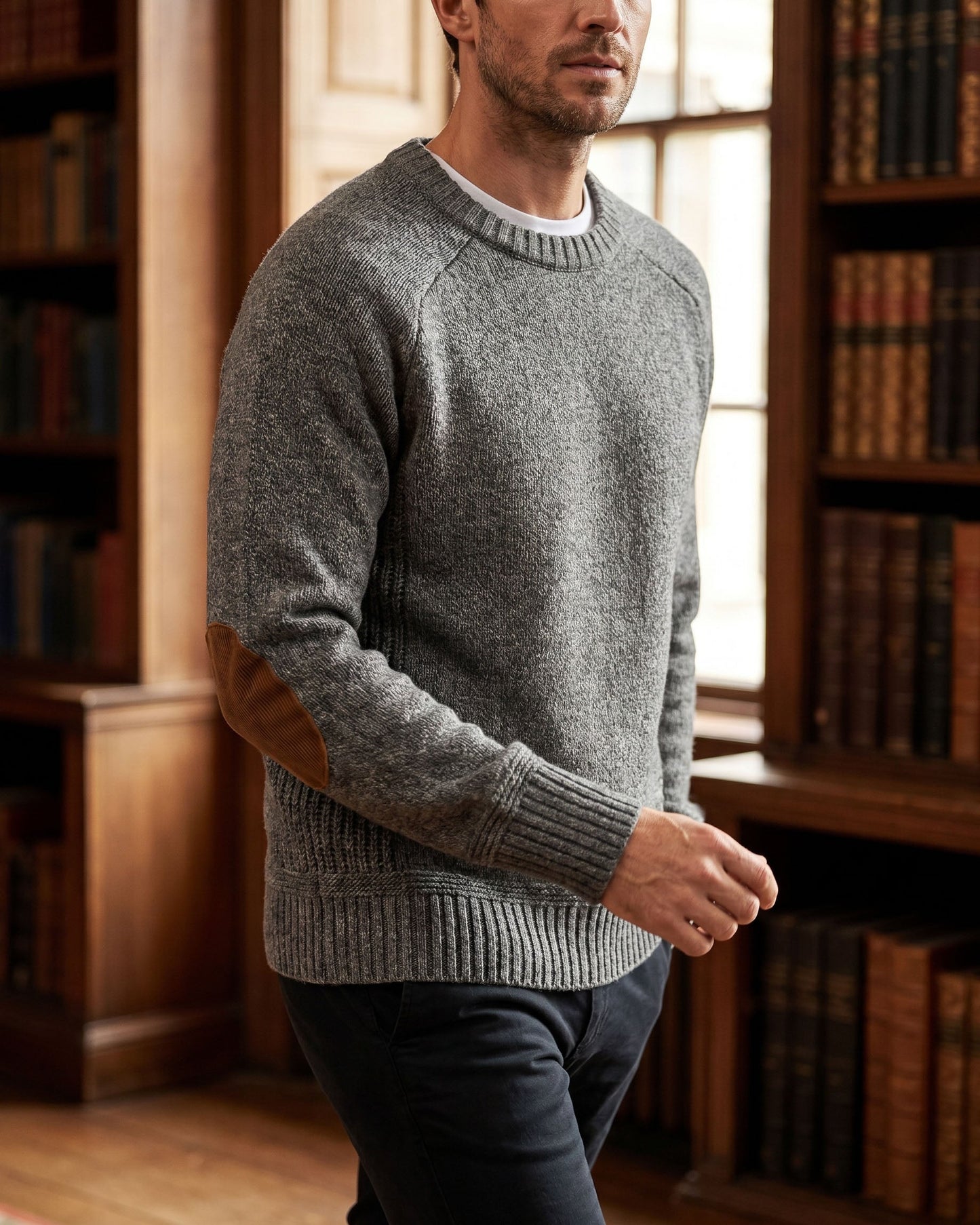 Massimo Elbow-Patch Crewneck Sweater