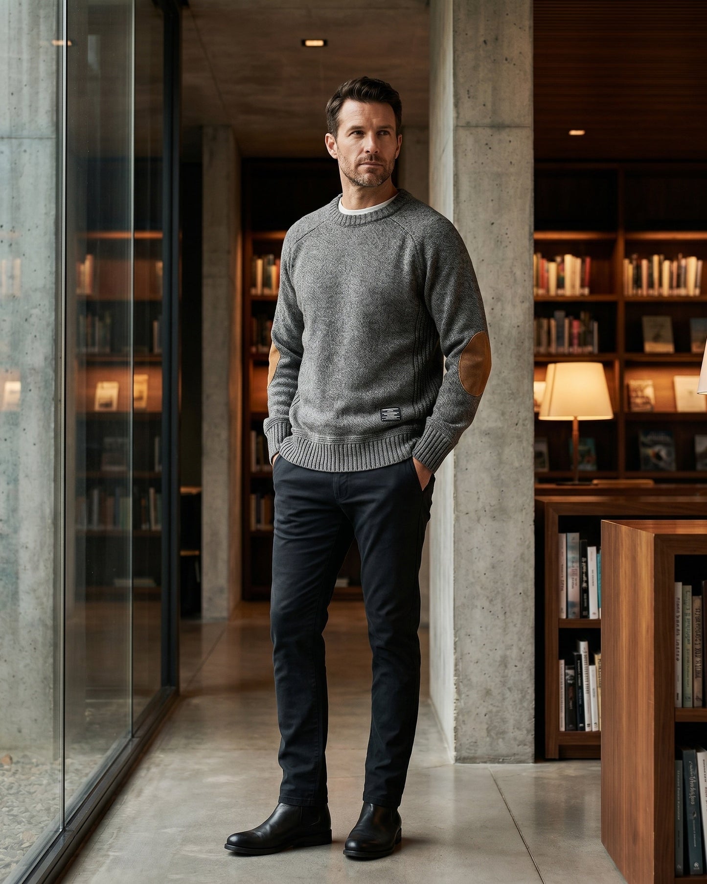 Massimo Elbow-Patch Crewneck Sweater